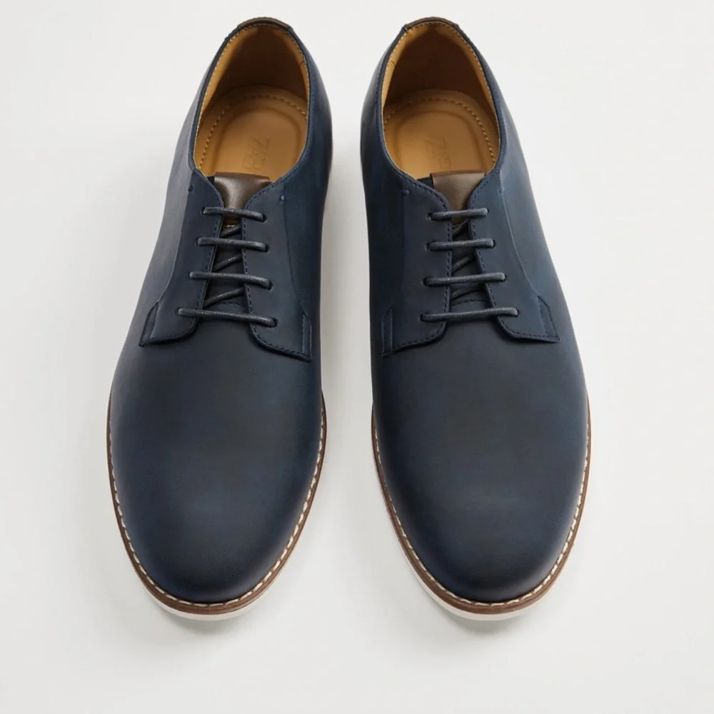NWOT-Zara LACE-UP NAVY SHOES. EU 40.  Men US 7
